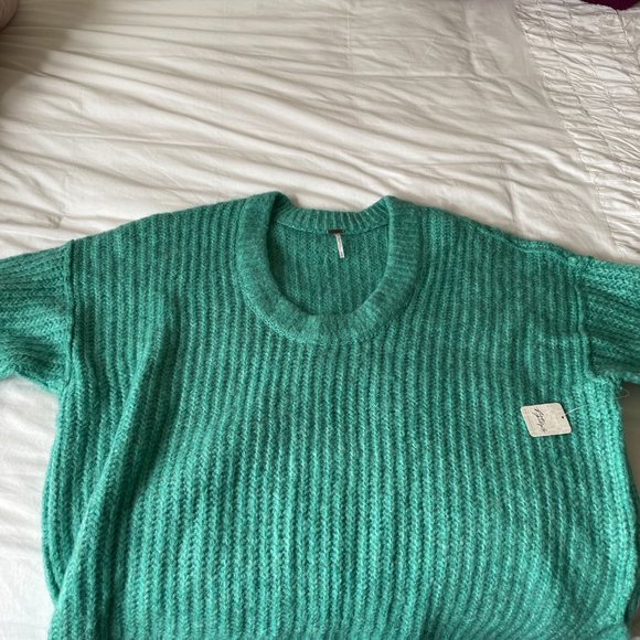 Free People Blue Bell V-Neck Sweater - Electric Teal NWT - Picture 2 of 15